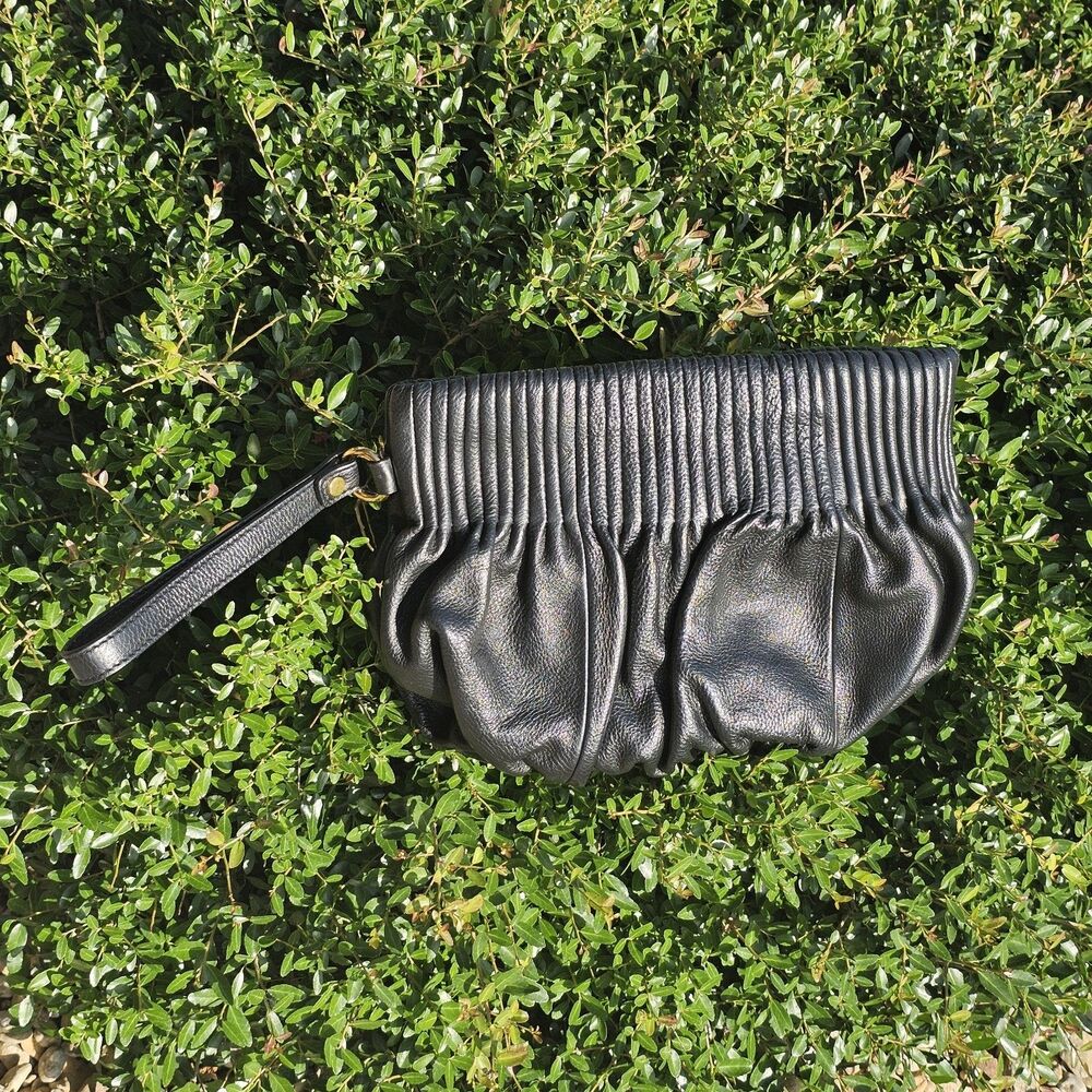 Sylvie Celine Black Leather Clutch, Large Wristlet, Event, Prom, Formal, Wedding